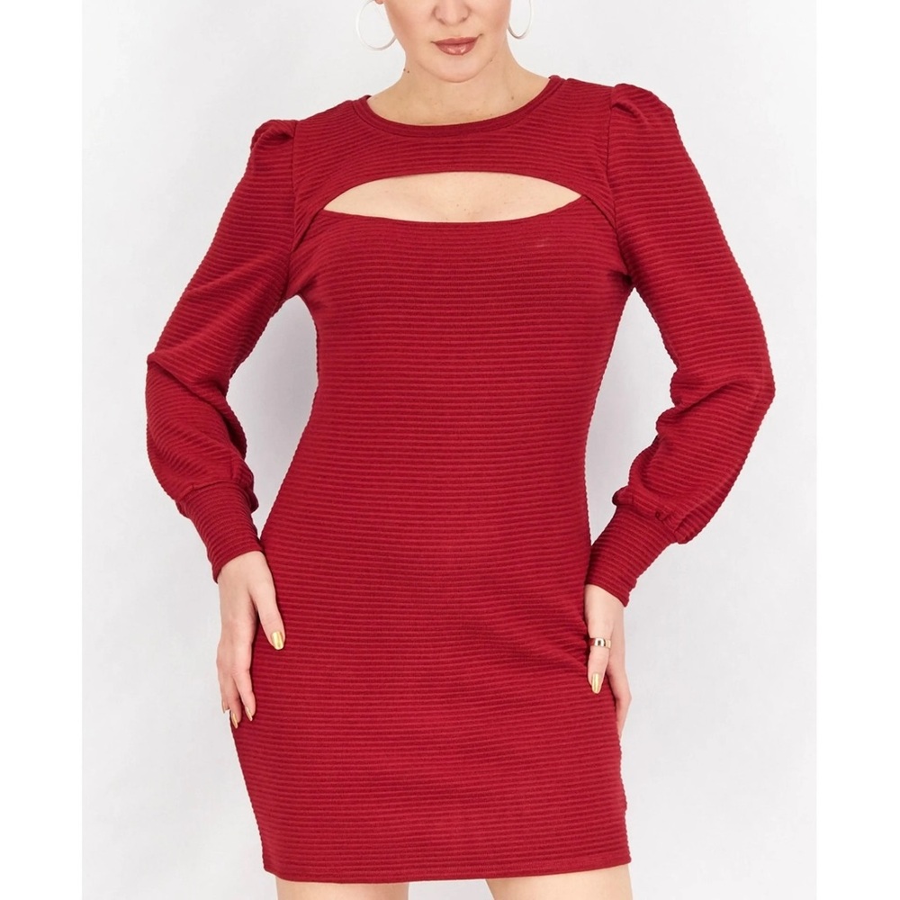 Steve Madden BB Dakota Cut Out Ribbed Long Sleeves Sweater Dress In Red Size XS